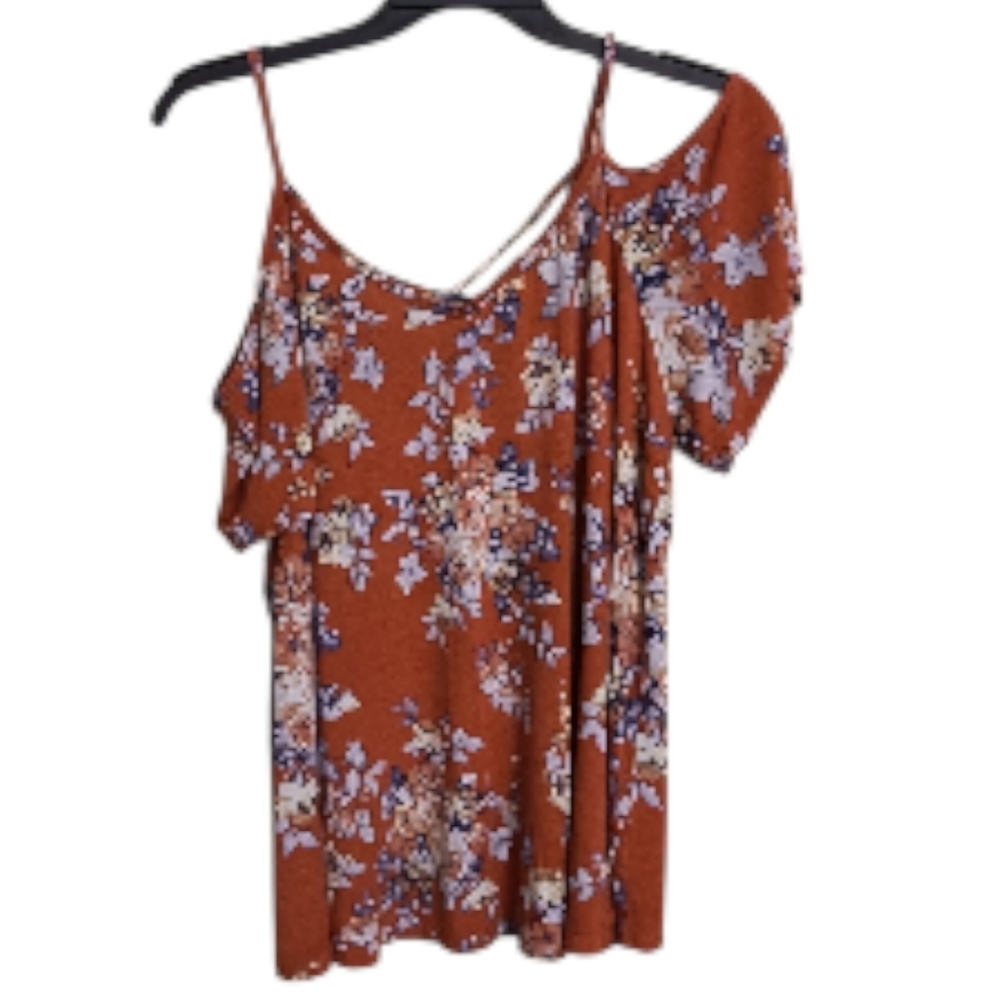 Torrid Rust Orange Floral Cold Shoulder Knit Blouse Size 2X